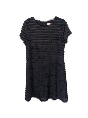 Traffic People Black Shift Dress Eyelash Fringe Short Sleeve Women's Size XL